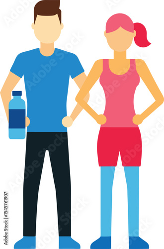 Sporty Male and Female in Fitness Gear With Water Bottles