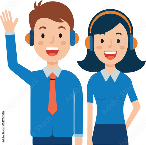 Smiling Male and Female Customer Service Duo With Headset