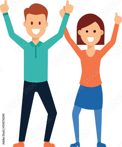 Male and Female Character Celebrating Success With Trophy