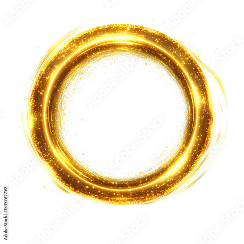 Golden luminous circle frame sparkles glitter background design isolated on a transparent background