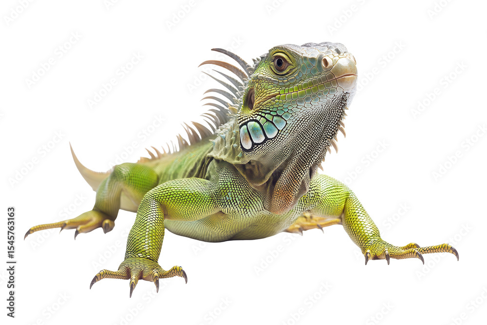 Obraz premium Green Iguana Reptile Closeup Portrait Exotic Lizard Wildlife Animal isolated on a transparent background