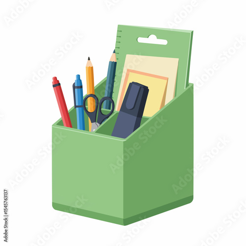 Set of colorful school stationery on white background 
