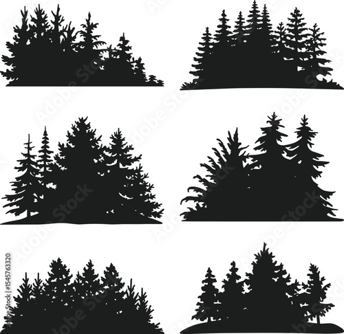 Set of Forest Tree Silhouettes – Pine and Woodland Vector Collection
