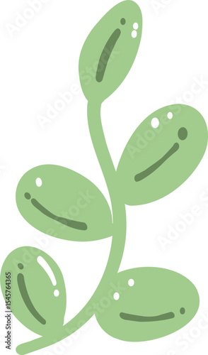 Cute Oval Green Leaf Minimal Illustration