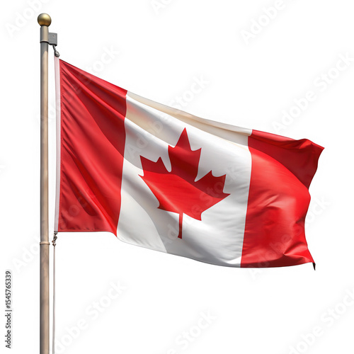 Canadian flag waving on flagpole isolated on transparent background