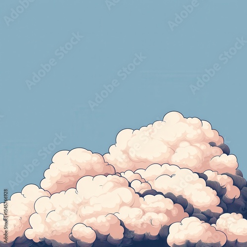 Soft, fluffy clouds in shades of cream and pink rise against a clear blue sky in a stylized, artistic creative asset.