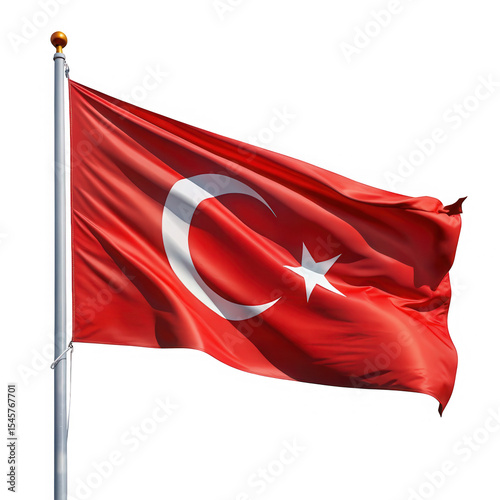 Turkish flag waving isolated on transparent background