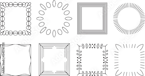 Eight geometric frame silhouettes isolated on white background