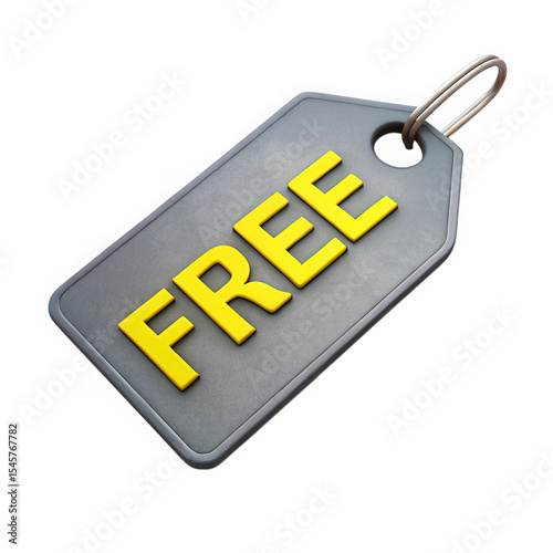 Gray metal free tag with yellow letters isolated on transparent background