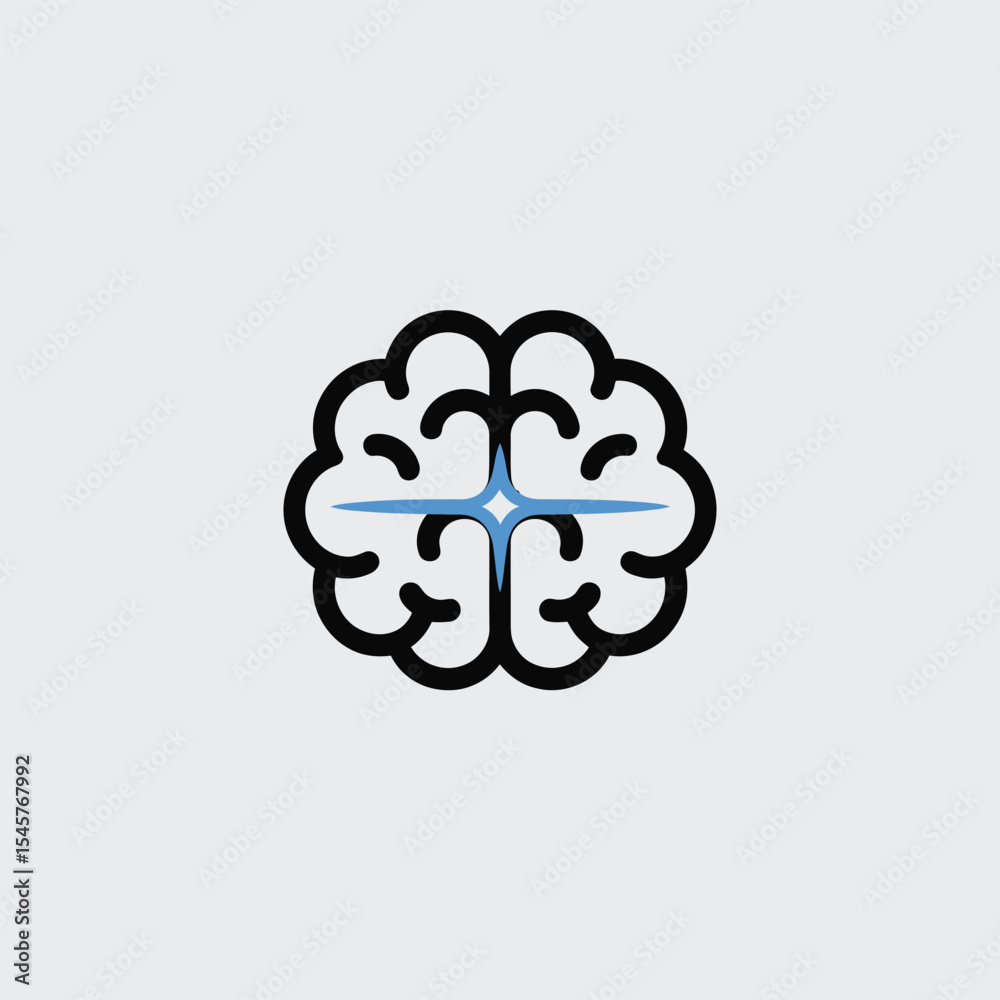 Blue Star Inside Black Outline Brain Icon symbol idea Blue Star Inside Black Outline Brain Icon symbol idea