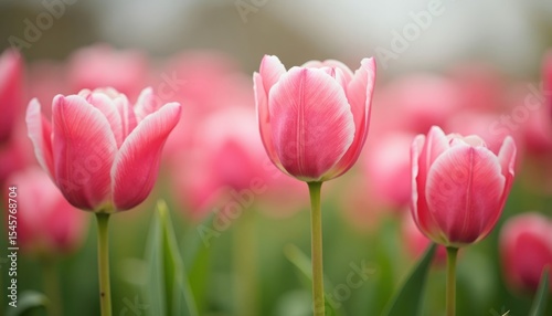 Close-up of several delicate pink tulips.