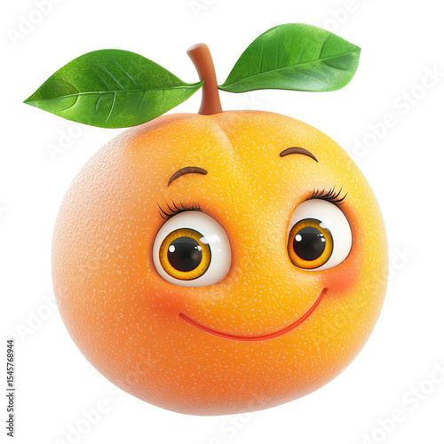 Happy Orange Cartoon Fruit Character Smiling Emoji isolated on a transparent background