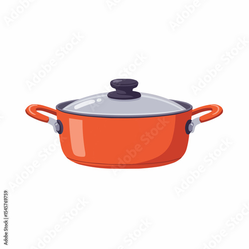 flat design illustration of kitchen utensils, stainless steel pan, creative drawing 