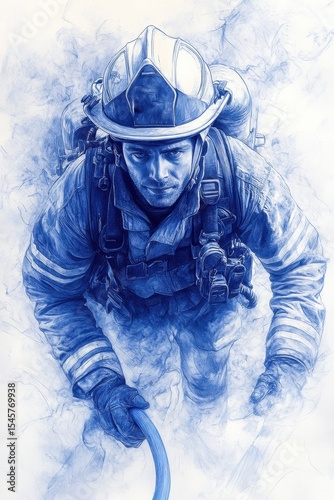 Firefighter in action navigating through smoke during a rescue operation in an urban environment on a challenging day