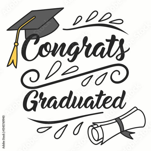 "Congrats!" bulk lettering greeting sign. Handwritten modern brush lettering with golden stars. Text for postcard, T-shirt print design, banner, poster, web, notebook, sketchbook. Isolated vector