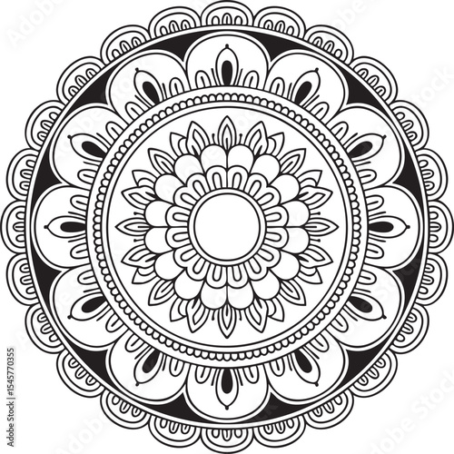 Circular mandala design black and white pattern