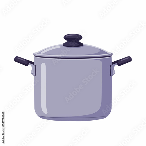 flat design illustration of kitchen utensils, stainless steel pan, creative drawing 