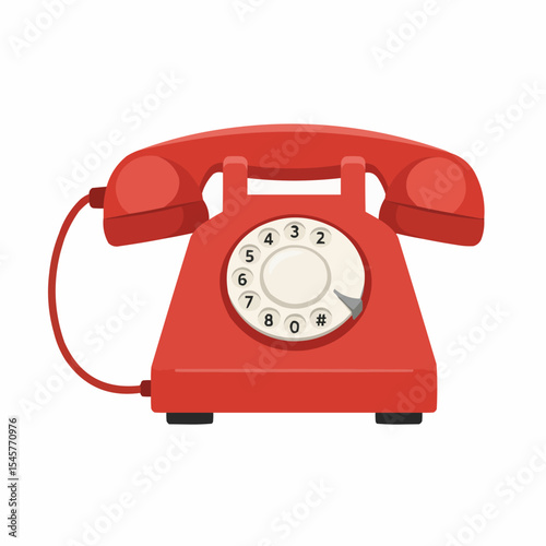 red Antique Rotary Dial Telephone hand drawn vector art illustration