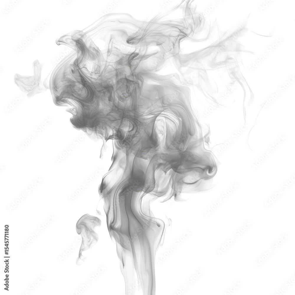 Fototapeta premium Abstract grayscale smoke swirls artistic design black background, isolated on a transparent background