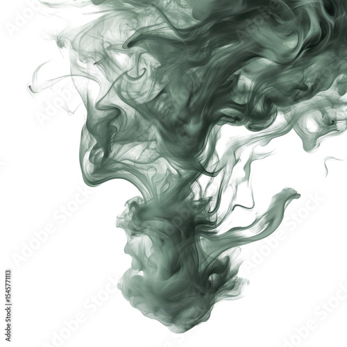 Abstract green smoke swirls dark background artistic design isolated on a transparent background