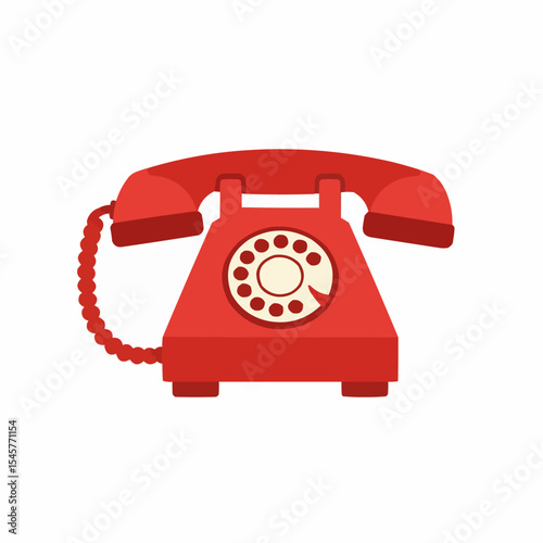 red Antique Rotary Dial Telephone hand drawn vector art illustration
