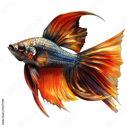 Vibrant Siamese Fighting Fish Black Background Aquatic Life Colorful Fins, isolated on a transparent background