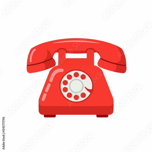 red Antique Rotary Dial Telephone hand drawn vector art illustration