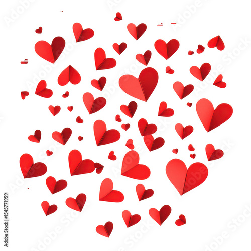 Red hearts falling on black background Valentine's Day love romance isolated on a transparent background