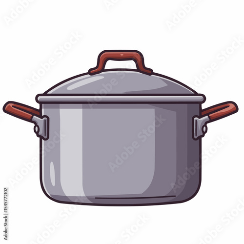 flat design illustration of kitchen utensils, stainless steel pan, creative drawing 