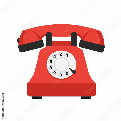 red Antique Rotary Dial Telephone hand drawn vector art illustration