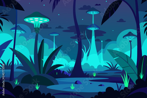 Enchanted Bioluminescent Forest Nighttime Fantasy Landscape