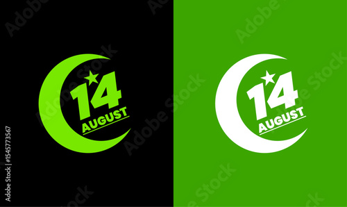 14 August Pakistan Independence Day Celebration Graphic with Crescent and Star