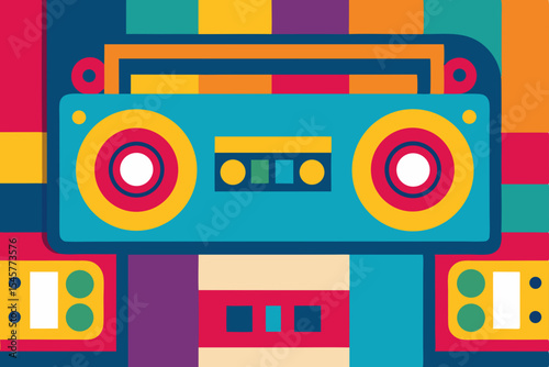 Vibrant Retro Boombox Colorful Cassette Player Illustration