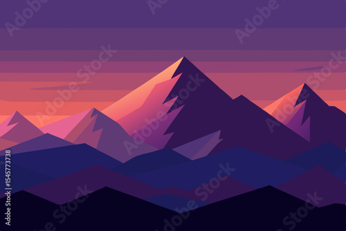 Majestic Sunset Mountain Range A Vibrant Landscape Illustration