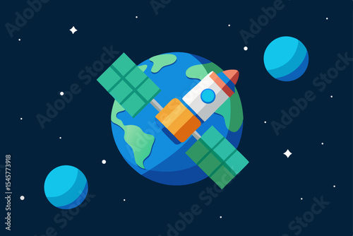 Space Exploration Rocket Launch and Satellite Orbiting Earth