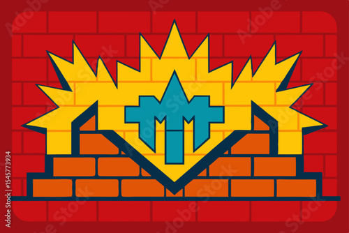 Breaking Through Barriers Abstract Brick Wall and Exploding Design