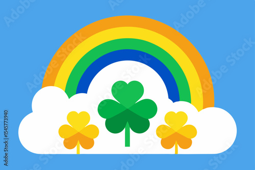 Vibrant Rainbow, Clover, and Cloud A Festive Irish Design