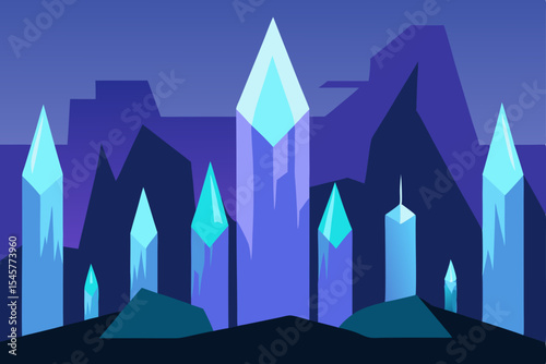 Crystalline Peaks A Nighttime Fantasy Landscape of Glowing Crystals