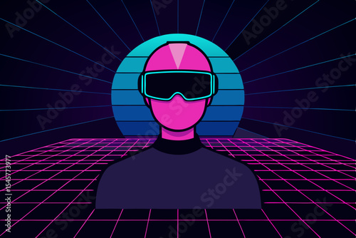 Retro Futuristic Metaverse Avatar 80s Synthwave Virtual Reality
