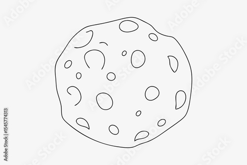 Asteroid illustration, simple line art, grayscale, for educational materials