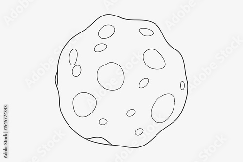 Asteroid illustration, line art style, monochrome, for space exploration education
