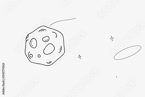 Asteroid sketch, monochrome style, for space exploration education