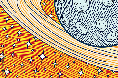 Planet rings cosmic art, orange and blue tones, for space exploration education