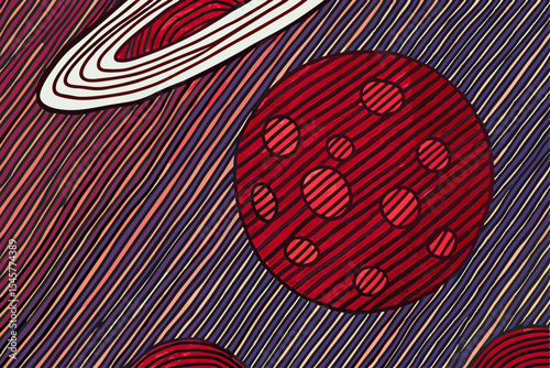 Cosmic illustration in red and blue tones, for space exploration designs
