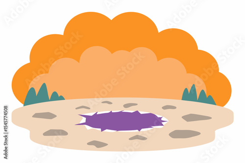 Crater landscape illustration in orange and purple, for educational resources