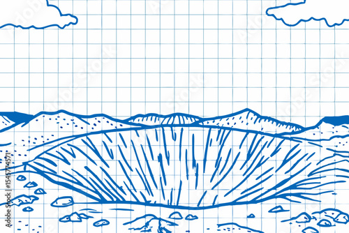 Crater illustration in blue, for science education
