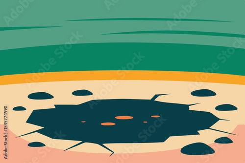 Earth impact crater illustration, pastel colors, for educational purposes