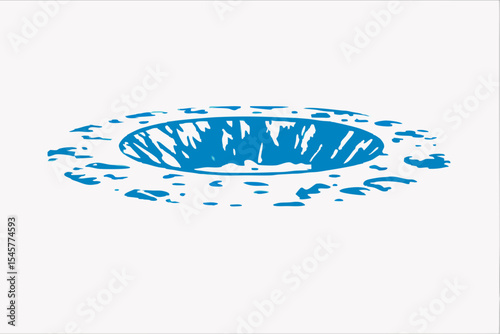 Blue crater illustration for science education, with copy space