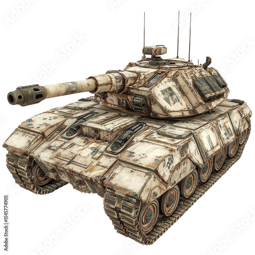 Weathered Desert Tank Military Vehicle War Machine isolated on a transparent background