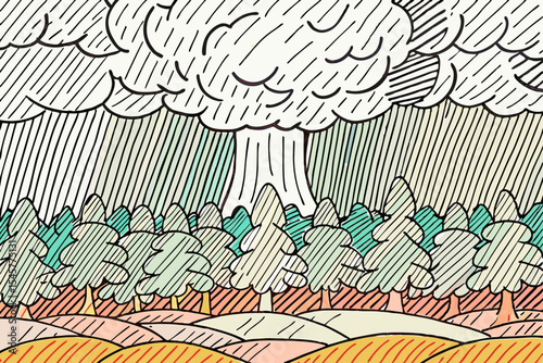 Nuclear explosion illustration, hand-drawn style, with copy space
